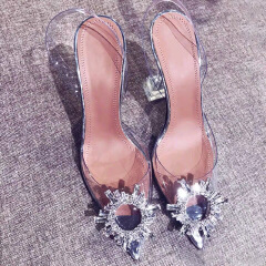 Freyr Size 38-42 women's delicate transparent PVC sandals open shoes ladies party pointed stiletto 7cm  Heels Sandals girls princess shoes dress shoes Fashion transparent silver shoes