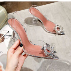Freyr Size 38-42 women's delicate transparent PVC sandals open shoes ladies party pointed stiletto 7cm  Heels Sandals girls princess shoes dress shoes Fashion transparent silver shoes