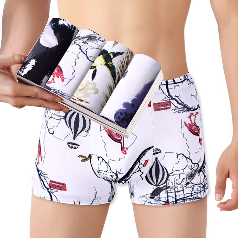 4 Pack Men‘s Clothes Fashion Men Underwear  Comfortable mid-waist panties Boys breathable  soft Boxer Briefs Student underwear