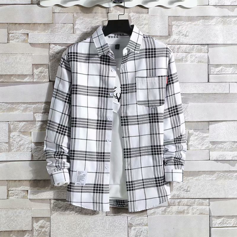 Size L-3XLonly  one  shirt men's plaid long-sleeved shirts fashion clothes Boys literary retro tops Students refreshing shirts  loose version