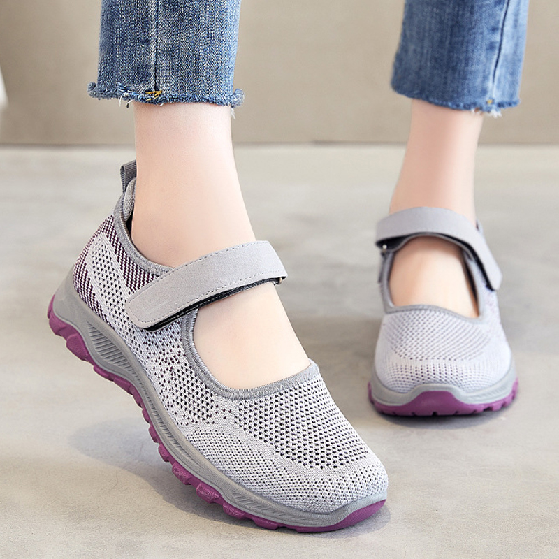 Women's walking shoes comfortable Velcro athletic shoes ladies casual shoes Mom shoes Students breathable running shoes Non-slip cloth shoes girls' breathable cloth shoes