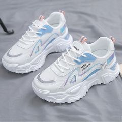 Women's shoes fashion heightening shoes Girls gym athletic shoes breathable non-slip running shoes Ladies casual shoes Students rubber sole sports shoes 37(3) White blue