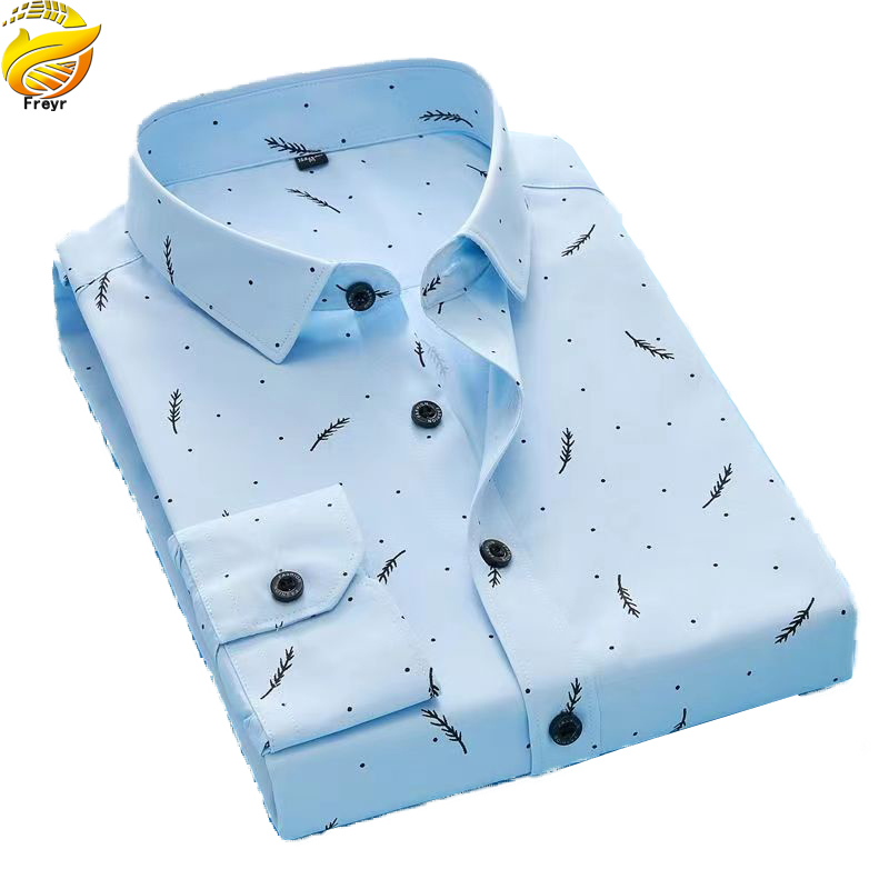 Men’s Clothes Shirts Slim Long Sleeve Shirts business shirt Boys Feather Printed Classic square collar simple shirts Students Clothes
