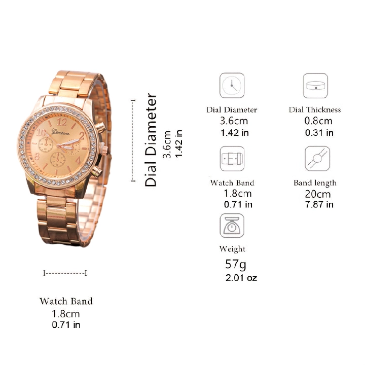 Women's watch jewelry 6Pcs set（1PC watch+5PC jewelry No box）Rose gold quartz watch + Bracelet necklace ring earrings stylish rhinestone watch accessories girls best birthday gift