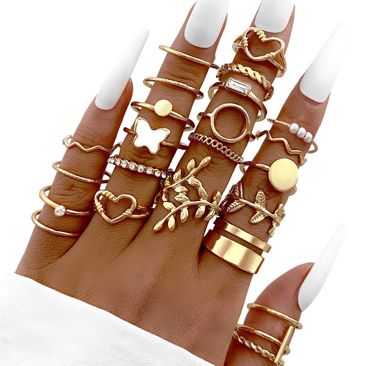 Women's rings 22-piece set Butterfly rings Heart ring leaf ring open multi-articular rings Romantic Ladies Fashion Accessories Girl Jewelry rings set birthday rings