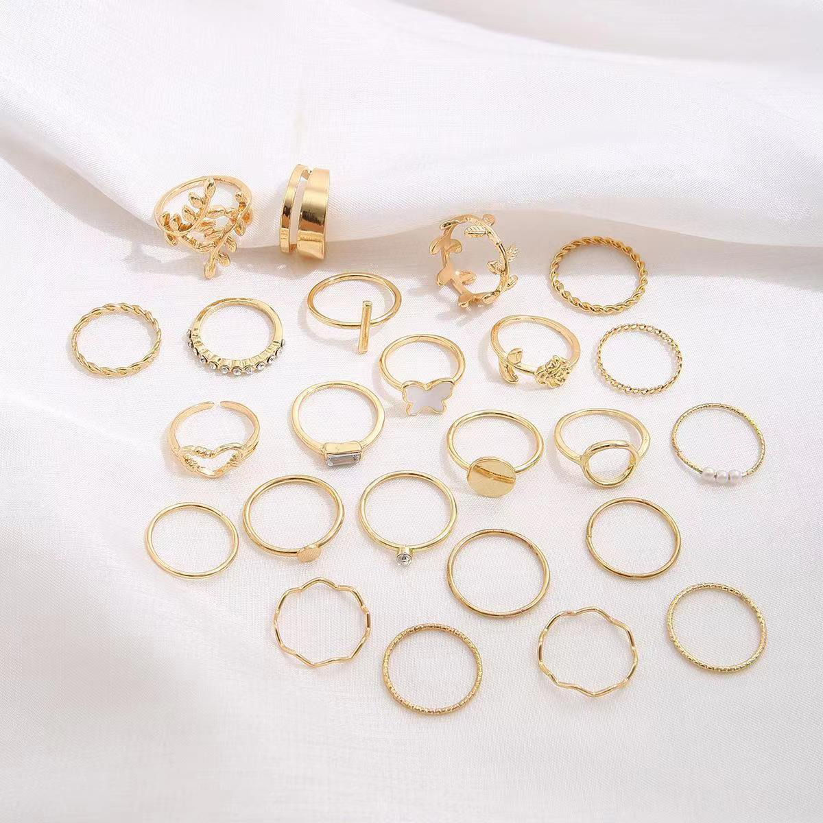 Women's rings 22-piece set Butterfly rings Heart ring leaf ring open multi-articular rings Romantic Ladies Fashion Accessories Girl Jewelry rings set birthday rings