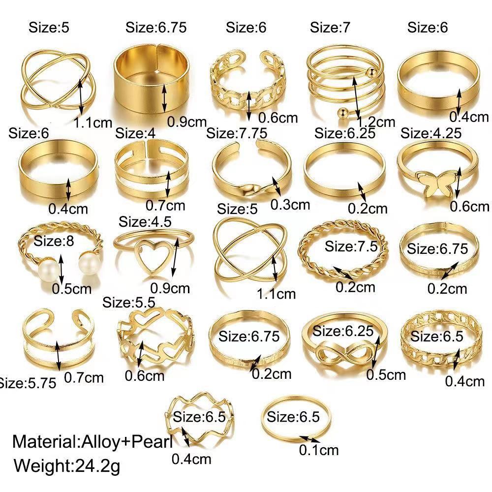 Women's rings 22-piece set Butterfly rings Heart ring leaf ring open multi-articular rings Romantic Ladies Fashion Accessories Girl Jewelry rings set birthday rings