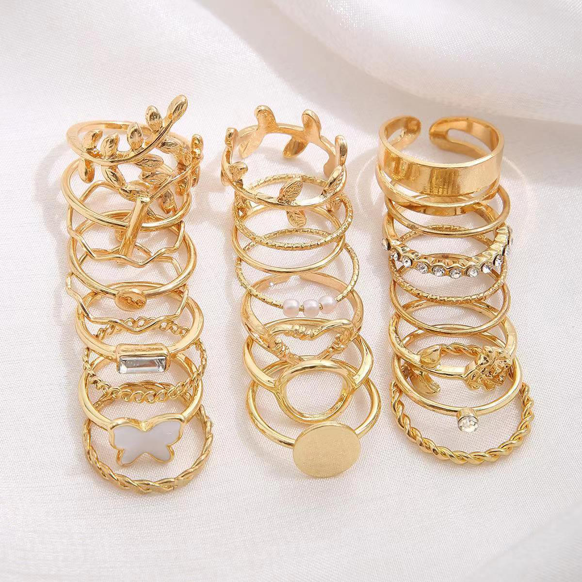 Women's rings 22-piece set Butterfly rings Heart ring leaf ring open multi-articular rings Romantic Ladies Fashion Accessories Girl Jewelry rings set birthday rings