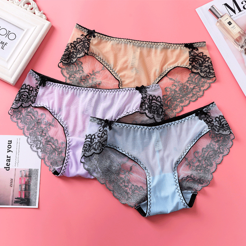 6pcs Sexy Fashion Underwears Women Panties embroidery lace Pure Cotton Lace Briefs for Women