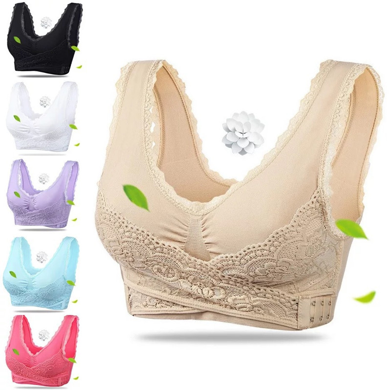 M-3XL Women Underwear Lingerie Lace Cross Side Buckle Wireless Push up Breathable Sleep Sports Bra