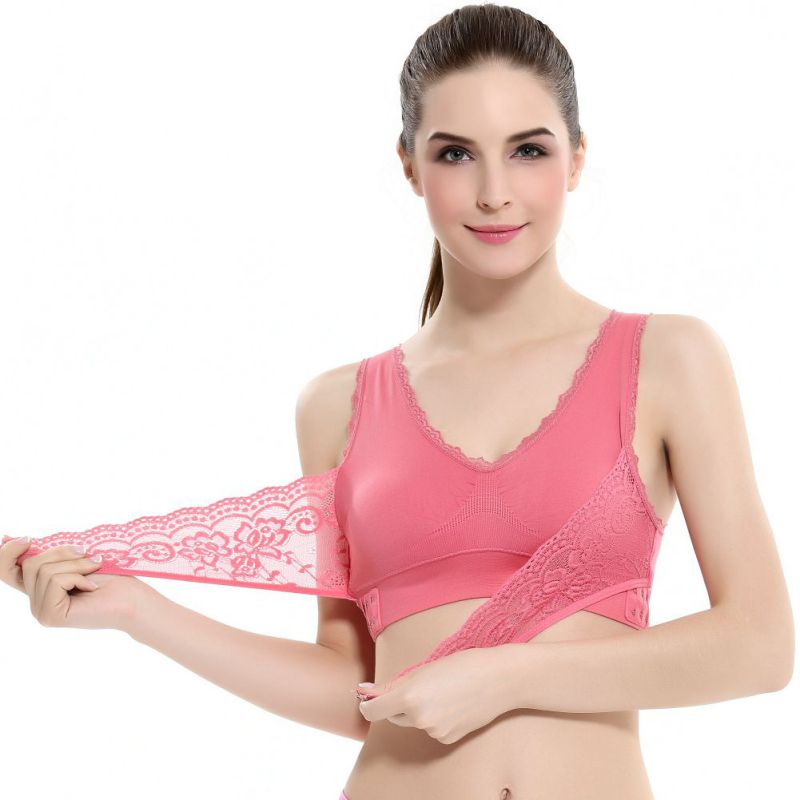 M-3XL Women Underwear Lingerie Lace Cross Side Buckle Wireless Push up Breathable Sleep Sports Bra