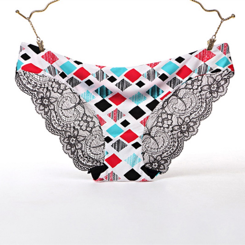 5pcs S-xxl Women Sexy Lace Panties Seamless Underwear Briefs Leopard Ice Silk for lady  Lingerie