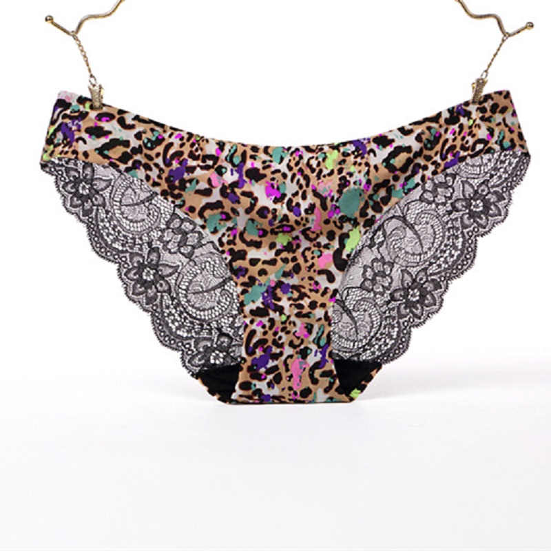 5pcs S-xxl Women Sexy Lace Panties Seamless Underwear Briefs Leopard Ice Silk for lady  Lingerie