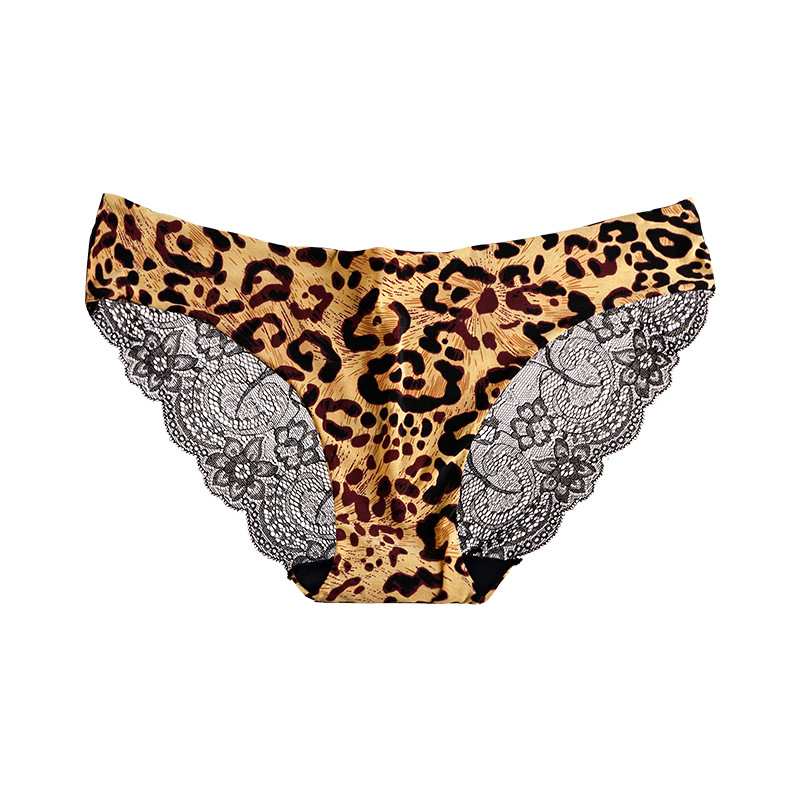 5pcs S-xxl Women Sexy Lace Panties Seamless Underwear Briefs Leopard Ice Silk for lady  Lingerie
