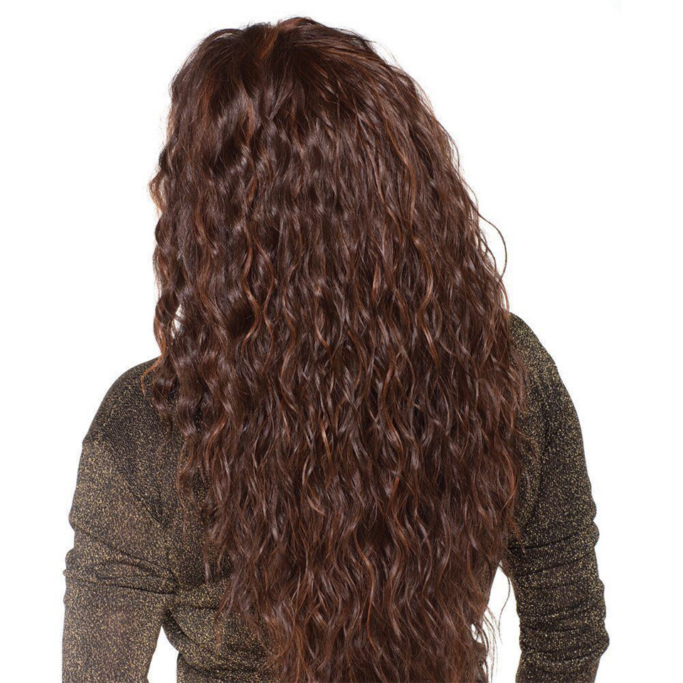 FBK Lady Dark Brown Curly Long Hair Fashion Synthetic Wigs For Women Gift