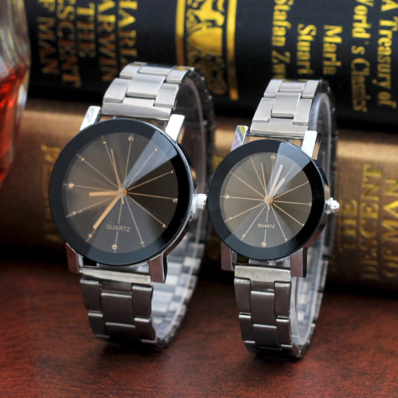 Men And Women Ray Steel Band Lovers Watch Alloy watch Tan glass Fireworks Quartz Watch white dial couple(1 male and 1 female) 1