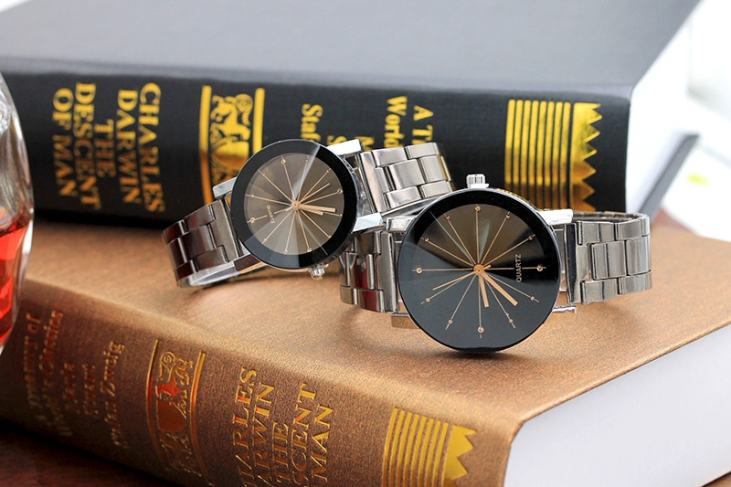 Men And Women Ray Steel Band Lovers Watch Alloy watch Tan glass Fireworks Quartz Watch white dial couple(1 male and 1 female) 4