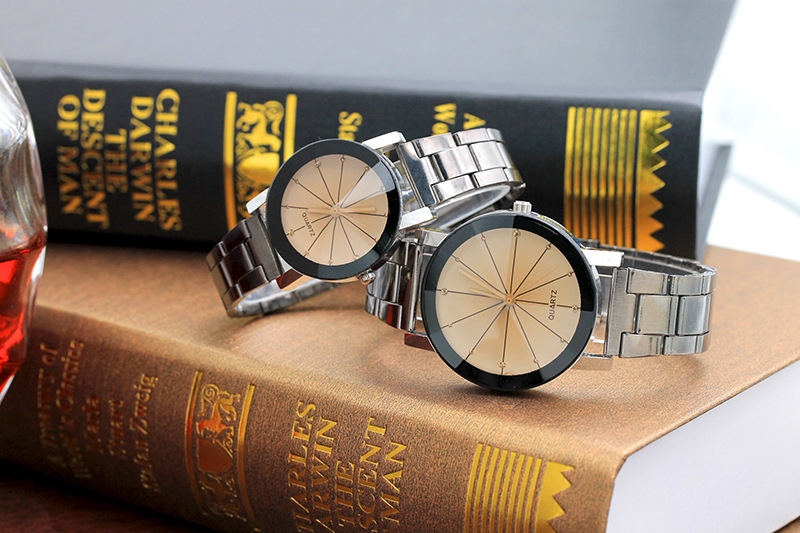 Men And Women Ray Steel Band Lovers Watch Alloy watch Tan glass Fireworks Quartz Watch white dial couple(1 male and 1 female) 3