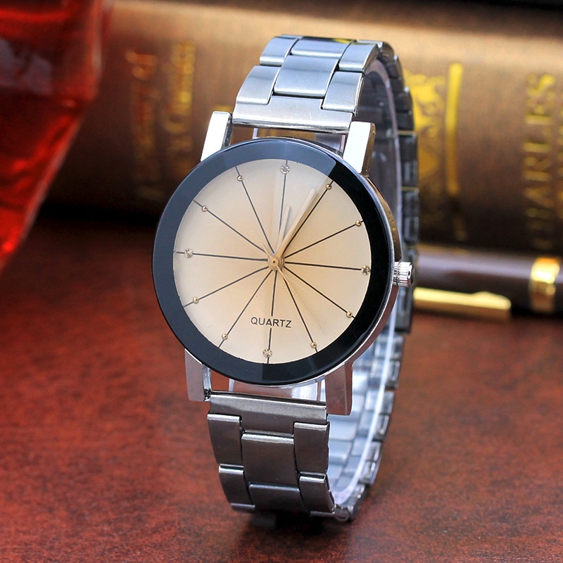 Men And Women Ray Steel Band Lovers Watch Alloy watch Tan glass Fireworks Quartz Watch white dial couple(1 male and 1 female) 7