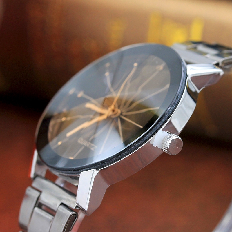 Men And Women Ray Steel Band Lovers Watch Alloy watch Tan glass Fireworks Quartz Watch white dial couple(1 male and 1 female) 8