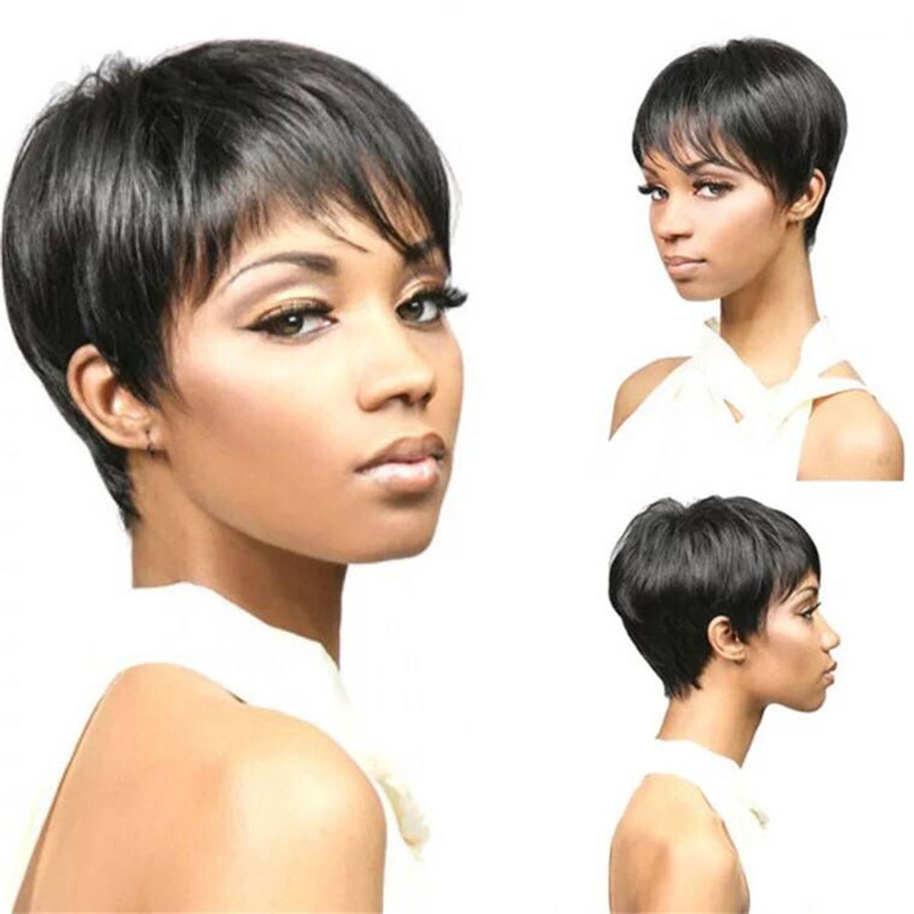 African Women Wigs Short Pixie Bob Wigs Black Short Straight Wigs For Ladies light brown as picture 13
