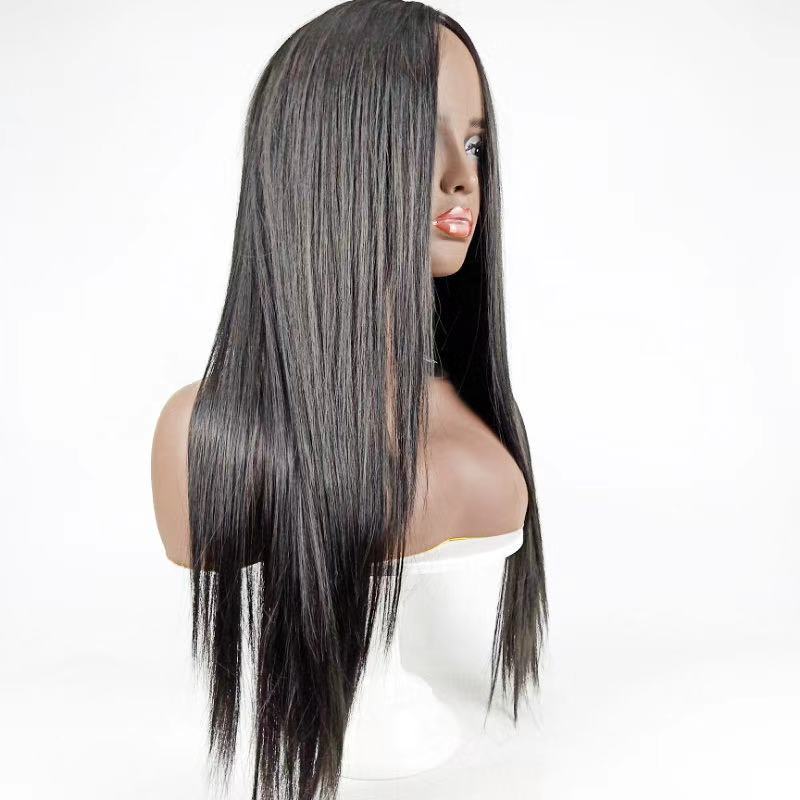 FBK Ladie Long Straight Hair Synthetic Middle Part Black Wigs For Women Gift