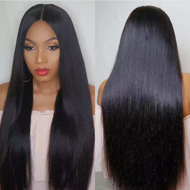 FBK Ladie Long Straight Hair Synthetic Middle Part Black Wigs For Women Gift