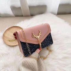 FBK Women fashion small square bag frosted tassel chain phone sling bags shoulder mini lady handbags for ladies gift Pink 19.5*5.5*12.5