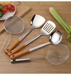 FBK kitchenware set stir-fry spatula frying soup porridge spoon leakage spoon kitchenware filter Thickened stainless steel 5pcs/set refer to size