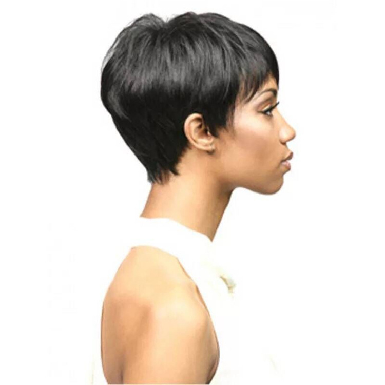 FBK Female Black Short Pixie Cut Straight Curly Hair Synthetic Wigs For Women Gift