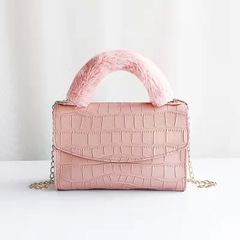FBK New fashion women bags INS fashionable girl crocodile grain sling shoulder chain handbags for ladies gift Pink 18.5*12*6cm