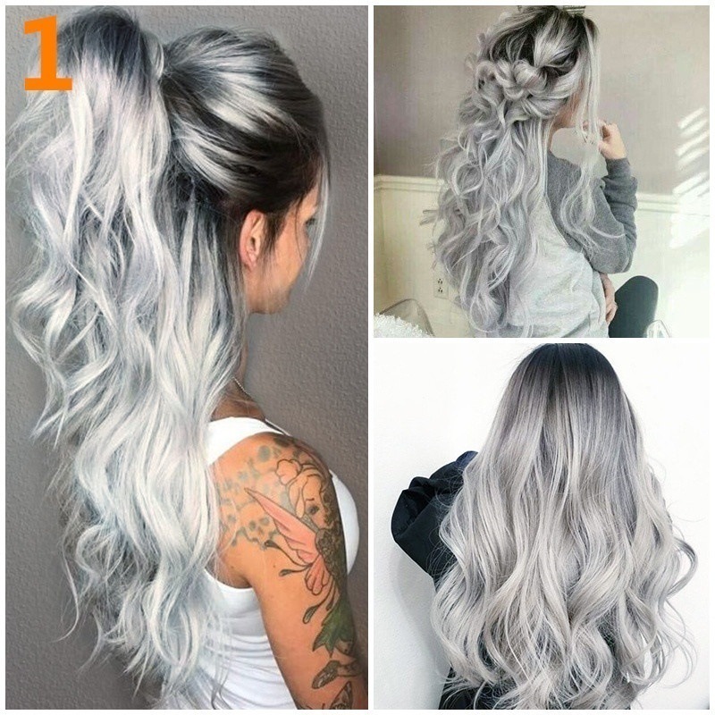 FBK Women long wave wig long curly hair black brown gradient synthetic hair for lady gift