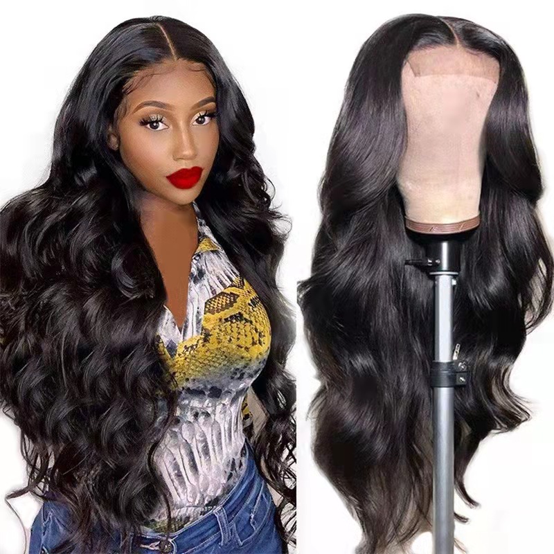 FBK Women Hair Ladies Body Wave Black Long Curly Synthetic Wigs For Women Gift