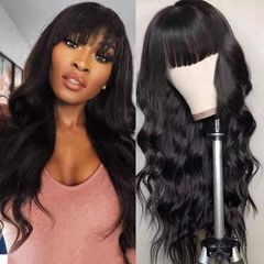 FBK New wig women's fringe big wave long curly hair natural synthetic wigs for ladies Black as picture