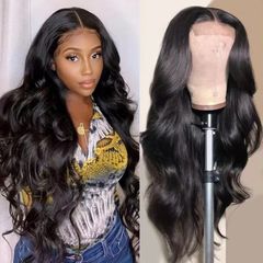 FBK Women Long Curly Hair Black Body Wave Synthetic Wigs For Ladies Gift black as picture