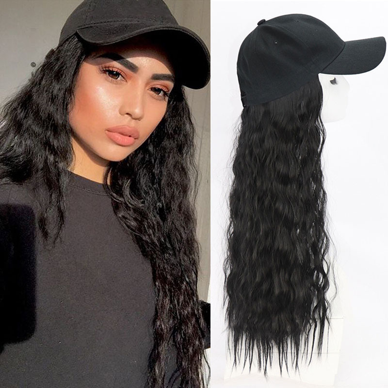 Black Hat wig female curly hair fashion cap natural hair for lady