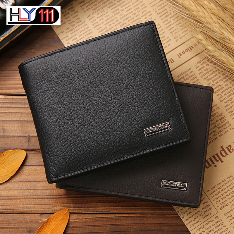 Men Wallets Short Genuine Leather Trifold Wallet Money Clips Credit Card Holder Slim Mens Purse