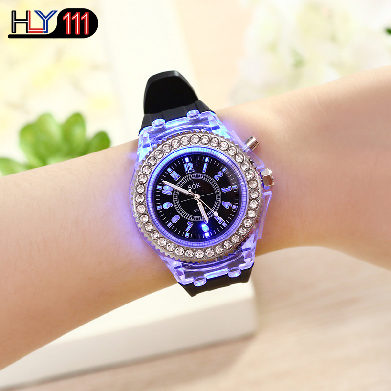 Men&apos;s Watches Silicone Luminous LED Watch Quartz Watches Luminous  Rhinestone Led Couple Watches