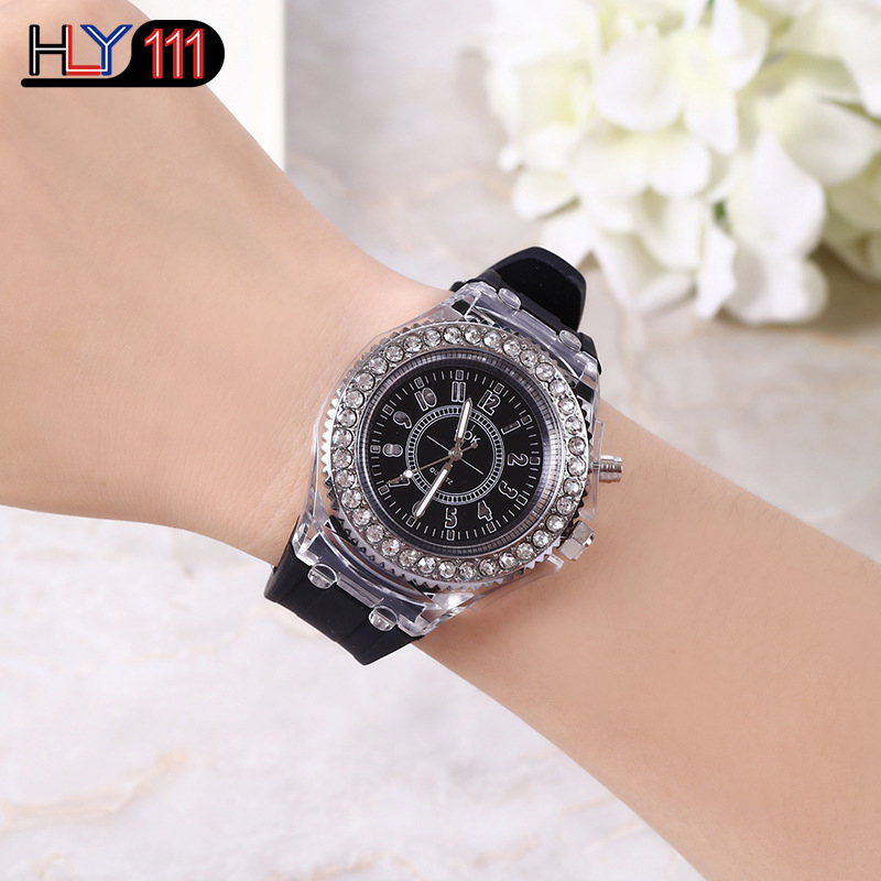 Men&apos;s Watches Silicone Luminous LED Watch Quartz Watches Luminous  Rhinestone Led Couple Watches