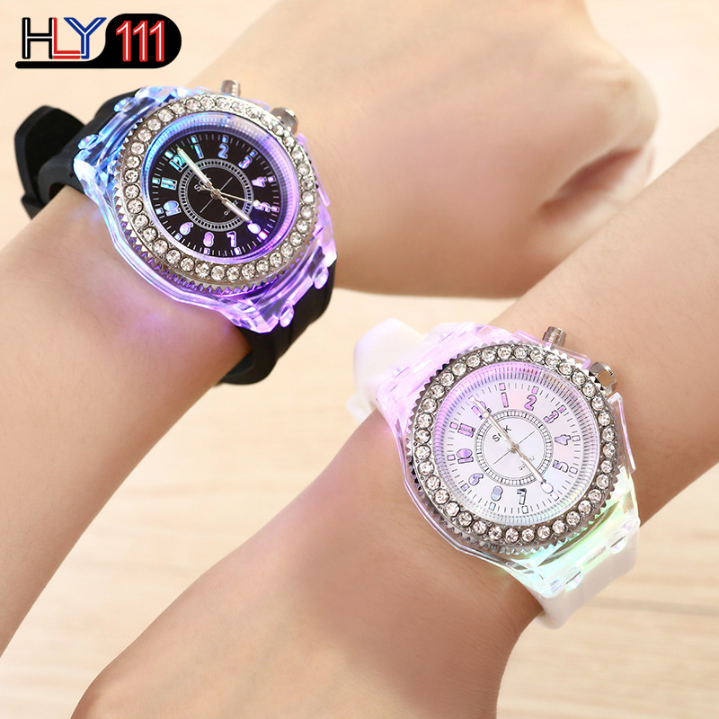 Men&apos;s Watches Silicone Luminous LED Watch Quartz Watches Luminous  Rhinestone Led Couple Watches
