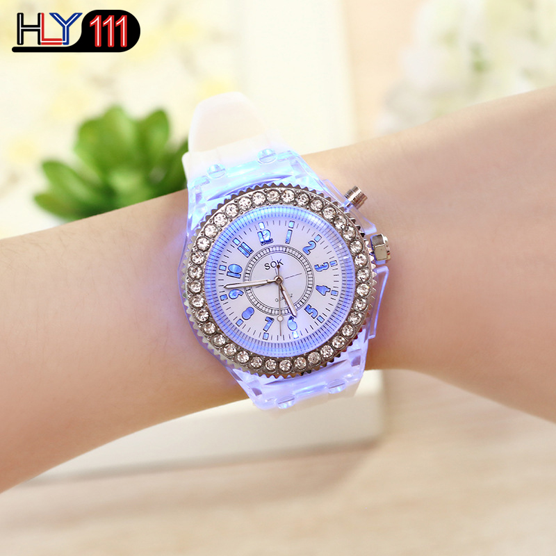 Men&apos;s Watches Silicone Luminous LED Watch Quartz Watches Luminous  Rhinestone Led Couple Watches