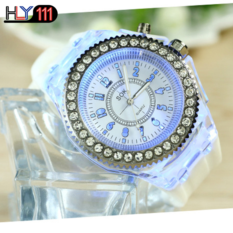 Men&apos;s Watches Silicone Luminous LED Watch Quartz Watches Luminous  Rhinestone Led Couple Watches
