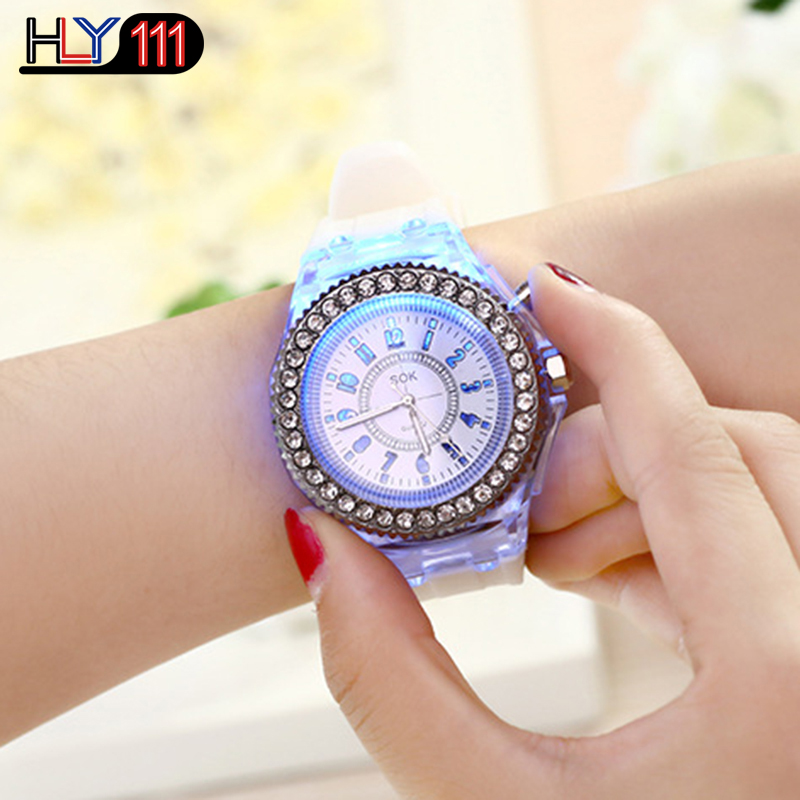 Men&apos;s Watches Silicone Luminous LED Watch Quartz Watches Luminous  Rhinestone Led Couple Watches