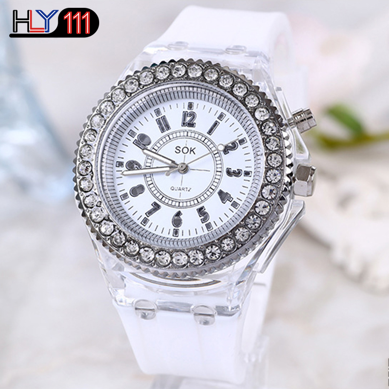 Men&apos;s Watches Silicone Luminous LED Watch Quartz Watches Luminous  Rhinestone Led Couple Watches