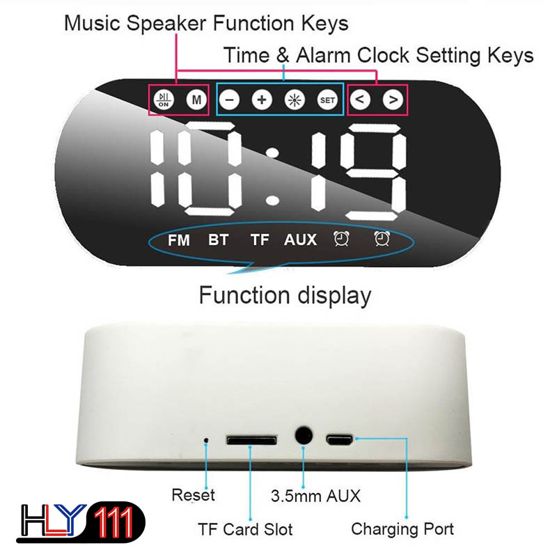 LED Alarm Clock Radio Home Bedroom Digital Clock Wireless Bluetooth Speakers Support Dual Alarm