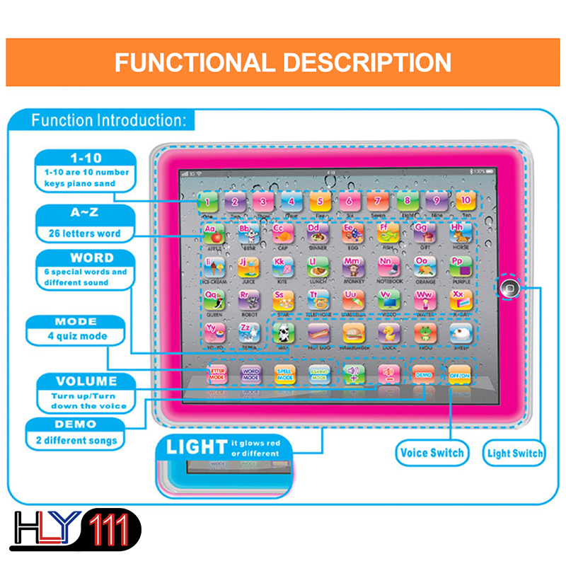 Language Learning Machine Alphabet Tablet Educational Toy for Kid Electronic Touch Tablet Computer