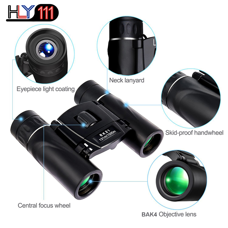 Mini 8x21 Zoom Binocular Long Range 3000m Folding HD Powerful  Telescope BAK4 FMC Optics Hunting