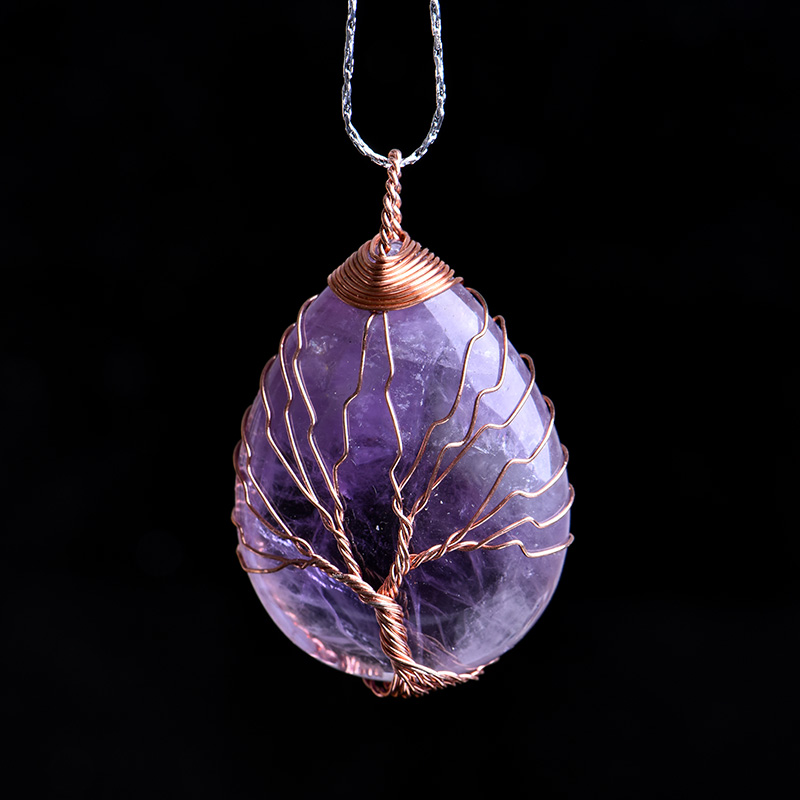 Natural rose quartz amethyst tree life guard mineral jewelry fashion couple decoration pendant DIY