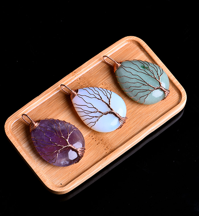 Natural rose quartz amethyst tree life guard mineral jewelry fashion couple decoration pendant DIY