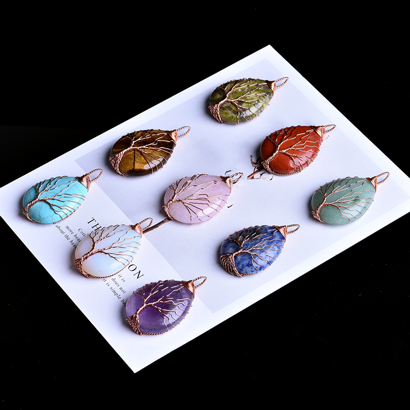 Natural rose quartz amethyst tree life guard mineral jewelry fashion couple decoration pendant DIY